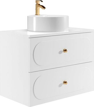 Vente-Unique Mueble de baño suspendido con lavabo sobre encimera redondo - Blanco - 80 cm - SATOBAL