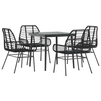 Berkfield Home 5 Piece Garden Dining Set Black Poly Rattan Glass