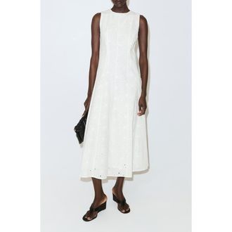 Mango Eyelet Embroidered A-Line Midi Dress in White at Nordstrom, Size 10