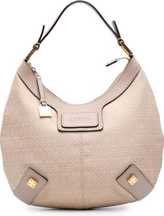 Loewe Pre-owned Womens Hobo Bag Anagram Print - Tan Textile - One Size