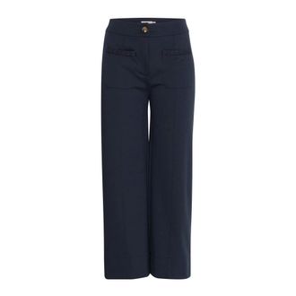 Ichi Total Eclipse Cropped Straight-Leg Broek - Dames - Vrijetijds broeken - Blauw - XL - Broeken