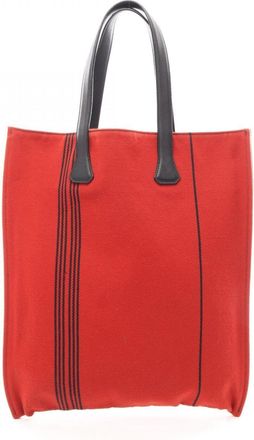 Herm&egrave;s Black Red Color Canvas Swift Leather Handbag Tote Bag (Pre-Owned)