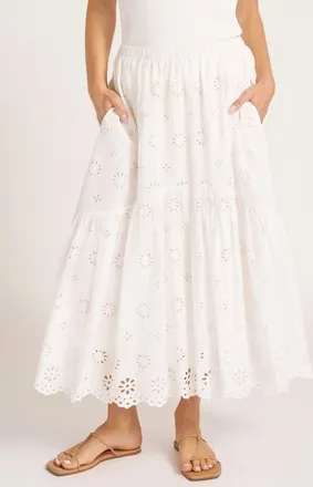 Matty M Shayla Eyelet Lace Cotton Skirt in Vellum at Nordstrom, Size X-Small