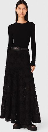 Maje Long Embroidered Skirt - Black - Maje