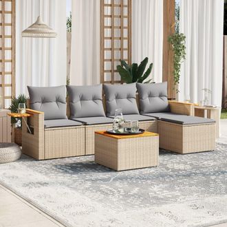 vidaXL Juego De Sof&aacute;s Jard&iacute;n Con Cojines 6 Pzas Rat&aacute;n Sint&eacute;tico Beige Vidaxl