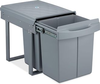 Relaxdays Relaxdays - Cubo De Basura 2 Compartimentos, Papelera Cocina Extra&iacute;ble Bajo Fregadero, 2 X 20l, 41,3 X 34 X 51,8 Cm, Gris