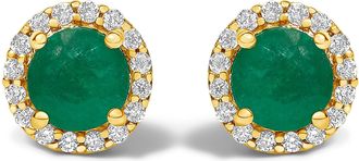 House of Brilliance 10K Gold Gemstone and 1/6 Cttw Diamond Halo Stud Earring