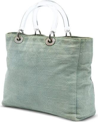 Dior 1999 grote Lady Dior Cannage denim tas met acryl handvatten - Blauw