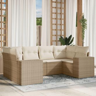 vidaXL Juego De Sof&aacute;s Jard&iacute;n Con Cojines 6 Pzas Rat&aacute;n Sint&eacute;tico Beige Vidaxl