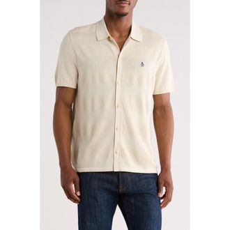 Original Penguin Honeycomb Stripe Cotton Polo Sweater in Birch at Nordstrom Rack, Size Xx-Large