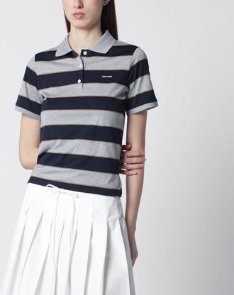 Miu Miu Polo a righe blu/grigia in misto cotone