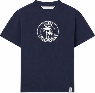 Palm Angels Navy Blue Logo Crew Neck T-Shirt