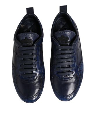 Dolce & Gabbana Dark Blue Leather Low Top Men Sneakers Shoes Crocodile