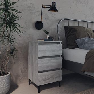 vidaXL Vidaxl - Mesita De Noche Con Patas De Metal Gris Sonoma 40x35x69 Cm