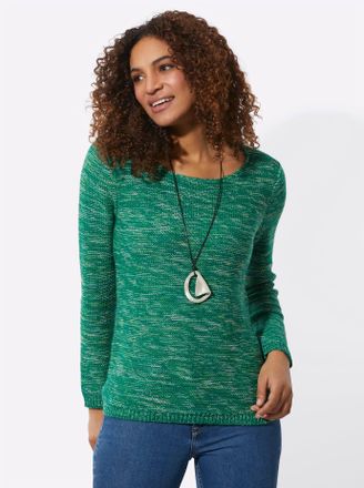 Casual Looks Rundhalspullover CASUAL LOOKS Pullover, Damen, Gr. 36, gr&uuml;n (gr&uuml;n, meliert), 54% Baumwolle, 46% Polyacryl, meliert, figurumspielend, Pullover Rundhals