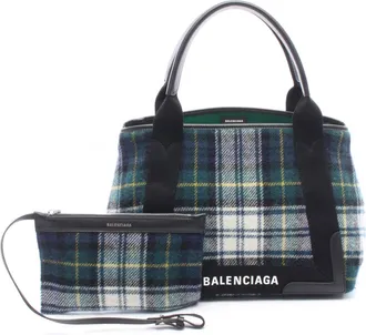 Balenciaga Black Green Multi-Color Wool Leather Handbag Pouch Tote Bag (Pre-Owned)