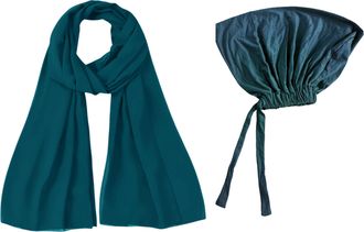 Lina & Lily Matched Hijab & Undercap Set, Chiffon Muslim Head Scarf, Jersey Tie-Back Inner Cap (Teal Blue)