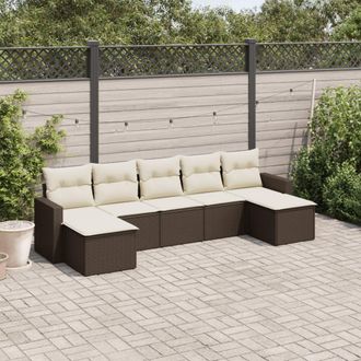 vidaXL Juego De Sof&aacute;s De Jard&iacute;n 7 Piezas Con Cojines Rat&aacute;n Pe Marr&oacute;n Vidaxl