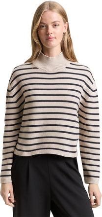Tom Tailor Denim Strickpullover TOM TAILOR DENIM, Damen, Gr. XXL, cloud grau navy stripe, Strick, Obermaterial: 60% Baumwolle, 40% Polyacryl, gestreift, normal taillen