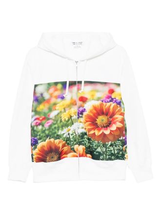 Comme Des Gar&ccedil;ons floral-print hoodie - women - Cotton/Polyester - L - White