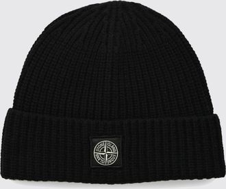 Stone Island Berretto beanie in lana vergine a coste con logo Compass