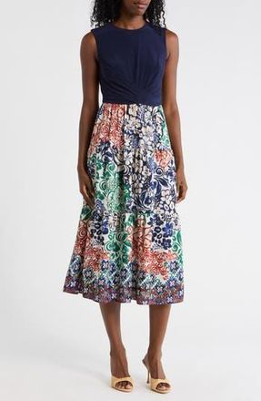 Vince Camuto Sleeveless Twofer Midi Dress in Navy Multi at Nordstrom Rack, Size 14