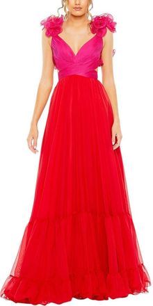Mac Duggal Ruffle Tiered Lace-Up Chiffon A-Line Dress