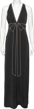Moschino Boutique Moschino Black Crepe Plunging Neck Bow Embellished Detail Gown