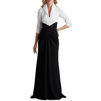 Tadashi Shoji Mixed Media Gown in Ivory/Black at Nordstrom, Size 8