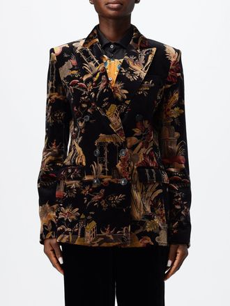 Etro Blazer doppiopetto in velluto nero con fantasia etnica