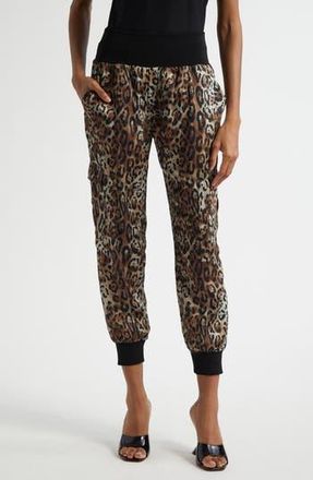 Cinq &agrave; Sept Giles Leopard Print Cargo Joggers in Black/Sahara at Nordstrom Rack, Size X-Large