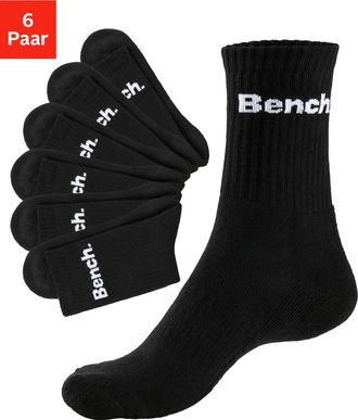 Bench Tennissocken BENCH., Damen, Gr. 39-42, schwarz (6x schwarz), Baumwollmischung, unifarben, elastisch, Socken Tennissocken, mit Fuss Polsterung