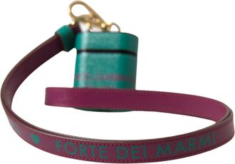 Dolce & Gabbana Womens Green Maroon Calf Leather Logo Print Strap Airpods Case Accessory