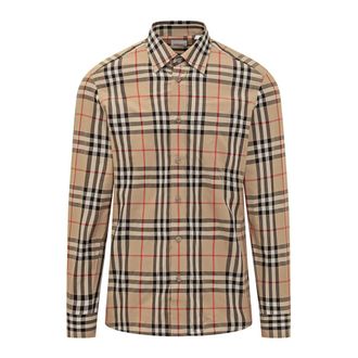 Burberry Caxtan Long Sleeve Shirt - Heren - Casual Overhemden - Beige - M - Katoen - Overhemden