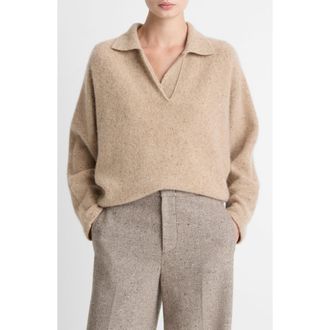 Vince Donegal Cashmere Polo Sweater in Heather Oat at Nordstrom Rack, Size X-Large