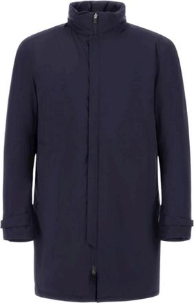 Herno Jassen, Heren, Blauw, XL, Leer, Enkelrijige Gewatteerde Jas