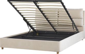 Beliani Cama Con Somier De Terciopelo Beige Claro 160 X 200 Cm Almacenaje Batilly