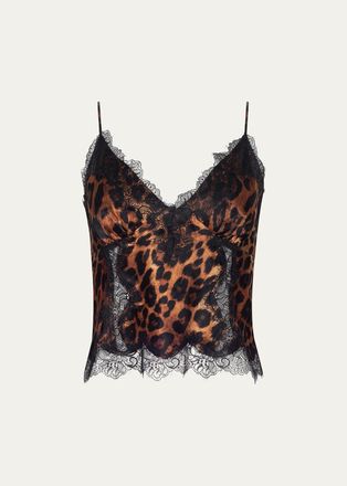 L'agence Kimber Leopard Silk Lace Cami