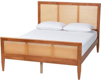 Baxton Studio Walthard Mid-Century King Platform Bed With Woven Rattan