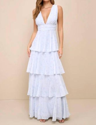 Lulus Amazing Evening Floral Tiered Maxi Dress In Light Blue