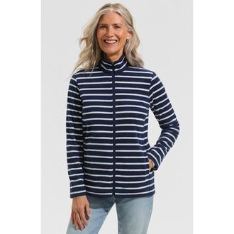 Lands End Anyweather Fleece Full Zip Jacket in Deep Sea Navy/ivory Stripe at Nordstrom, Size X-Large