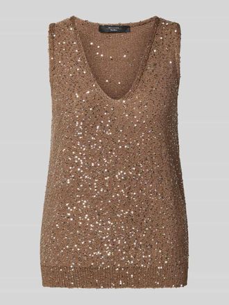 Max Mara Stricktop mit V-Ausschnitt Modell ACAICI in Hellbraun, Gr&ouml;&szlig;e S