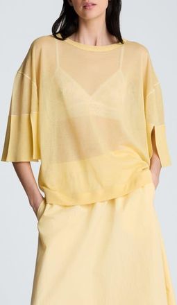 Kenneth Cole Semisheer Crewneck Sweater in Pastel Yellow at Nordstrom, Size X-Small
