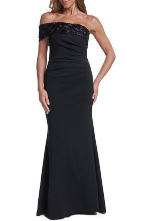 Eliza J Off the Shoulder Gown in Black at Nordstrom, Size 10