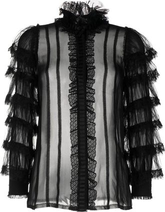 Shiatzy Chen ruffled mulberry silk blouse - women - Mulberry Silk/Mulberry Silk/Mulberry Silk - 42 - Black