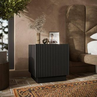 Dmora Conjunto De 2 Mesitas De Noche Revo, C&oacute;moda Baja Con Puerta Abatible Y Compartimento Interior, Acabado Efecto Ca&ntilde;a, 47x40 H45 Cm, Negro