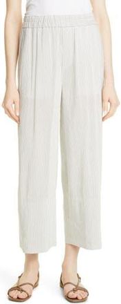 Vince Stripe Linen Blend Crop Pull On Pants in White/Black at Nordstrom Rack, Size X-Large