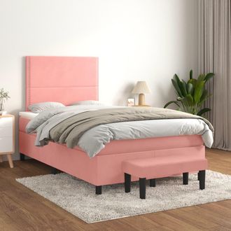vidaXL Vidaxl - Cama Box Spring Con Colch&oacute;n Terciopelo Rosa 120x200 Cm