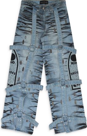 Who Decides War by Ev Bravado BLUE STRIPE BONDAGE WIDE-LEG JEANS