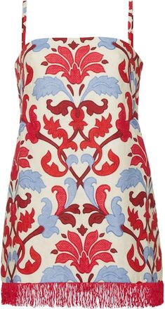 Cara Cara Valencia mini-jurk met bloemenprint en franje - Beige